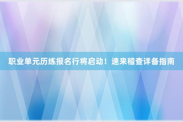 职业单元历练报名行将启动！速来稽查详备指南